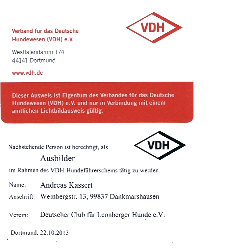 VDH Ausbilder Ausweis AK